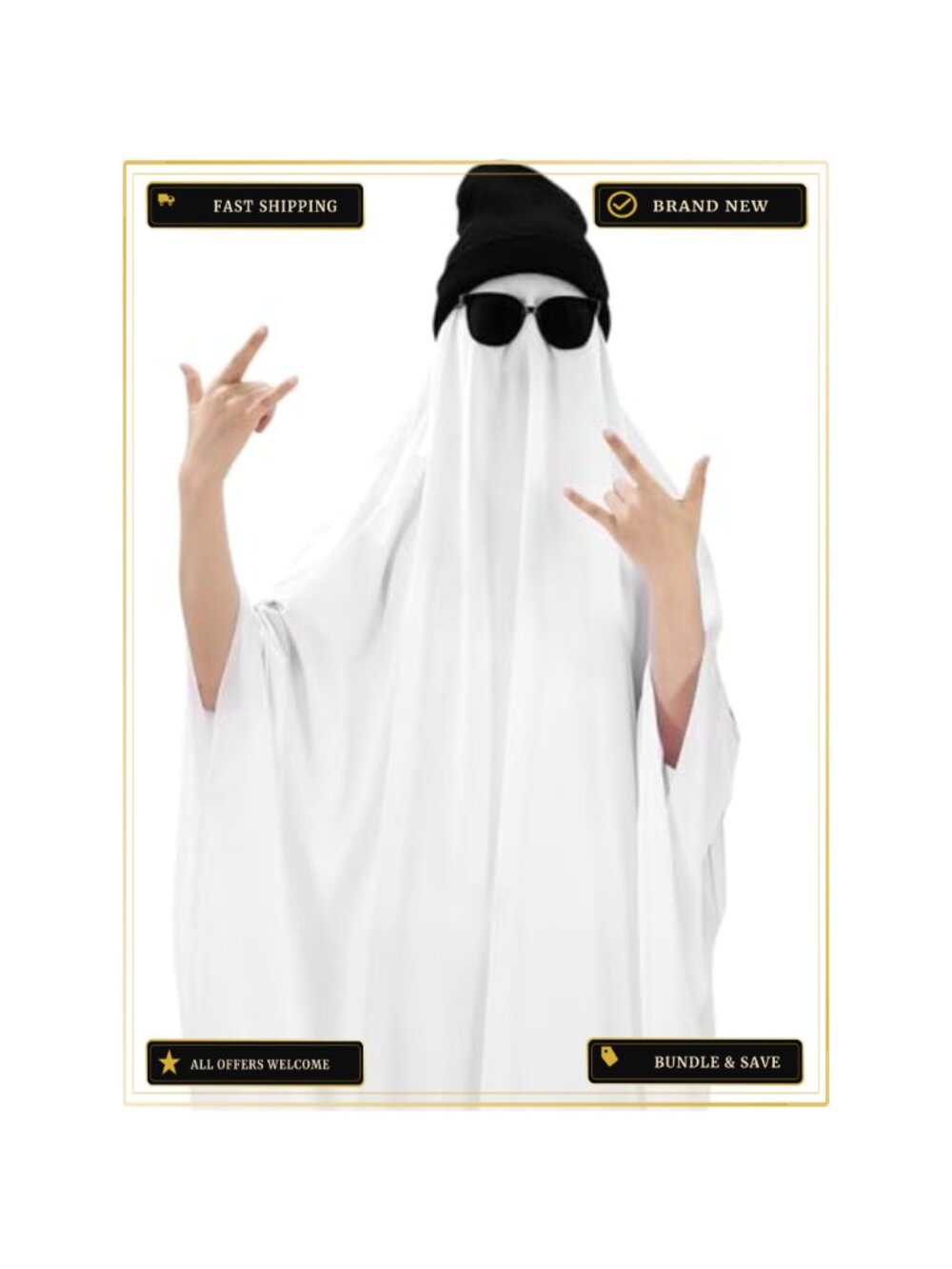 Adult Hip Hop Sheet Ghost Costume Set 4 Pc Halloween Cloak